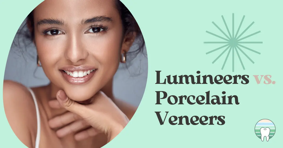 Smiling patient featured in an educational article comparing Lumineers and porcelain veneers